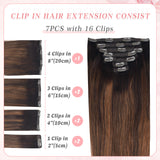 Vlasy 7pcs/set Clip in Extensions 100% Remy Human Hair (#T2/6+2)