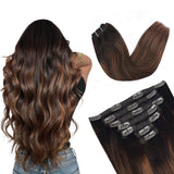 Vlasy 7pcs/set Clip in Extensions 100% Remy Human Hair (#T2/6+2)