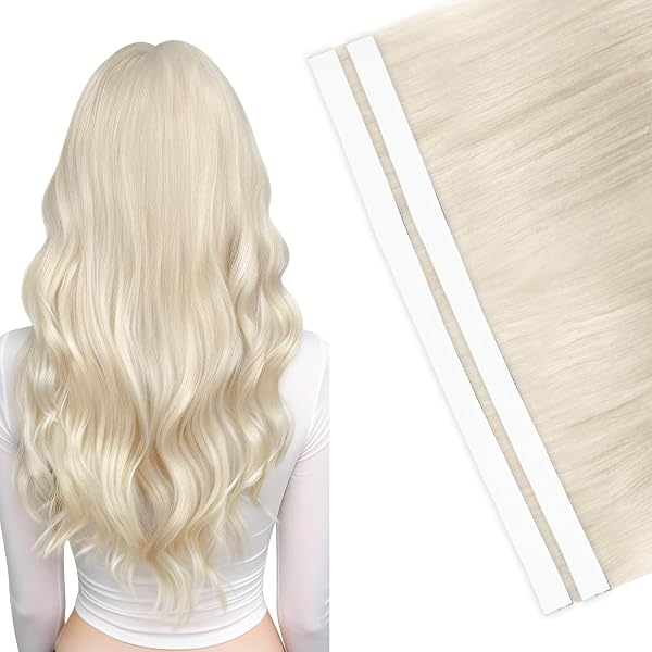 Vlasy Tape in Weft Hair Extensions Human Hair Platinum Blonde 16 Inch 2 Pcs