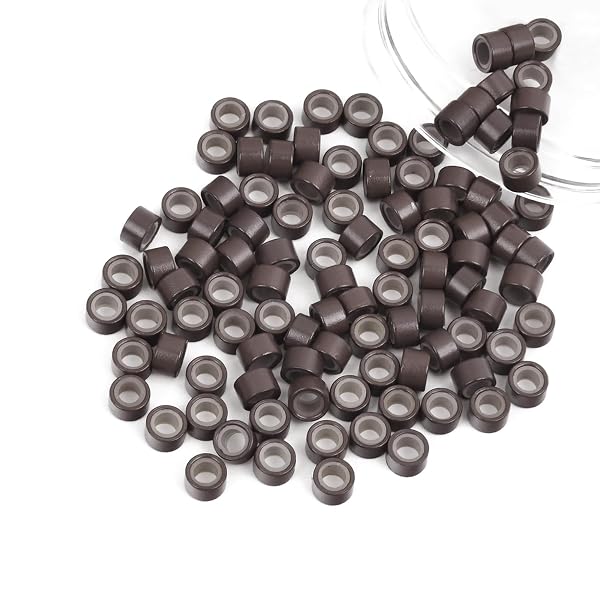 Vlasy Silicone Micro Beads, 5mm Hair Extension Beads, 100Pcs Brown