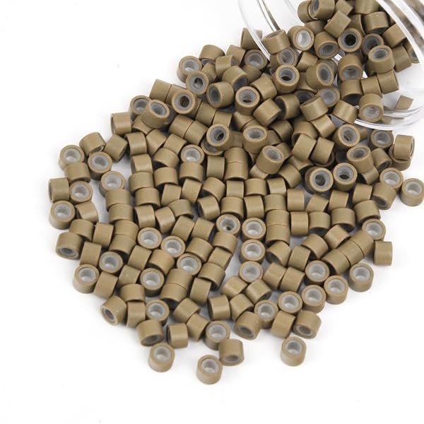 Vlasy 4mm Silicone Lined Hair Extension Beads, 200Pcs Light Brown