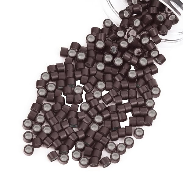 Vlasy 4mm Silicone Lined Hair Extension Beads, 200Pcs Brown