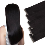 Vlasy Injection Hand-Tied Tape in Hair Extensions 16Pcs Virgin Human Hair (Natural Black #1B)