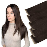 Vlasy Injection Hand-Tied Tape in Hair Extensions 16Pcs Virgin Human Hair (Darkest Brown #2)