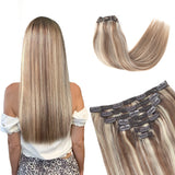 Vlasy 7pcs/set Clip in Extensions 100% Remy Human Hair  (#P16/60)