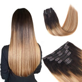 Vlasy 7pcs/set Clip in Extensions 100% Remy Human Hair  (#T2/27+T2/60)