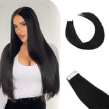 Vlasy Seamless Invisible Mini Tape In Hair Extension Human Hair 16Pcs Black(1#)