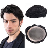 Vlasy Mono Base Durable Men Toupee Natural 6'' Remy Human Hair Capillary Prosthesis Hair Replacement System For Men (Natural Black 1B#)