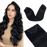 Vlasy 7pcs/set Clip in Extensions 100% Remy Human Hair Jet Black (#1)