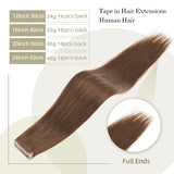 Vlasy Injection Hand-Tied Tape in Hair Extensions 16Pcs Virgin Human Hair (Brown #6)
