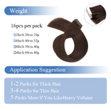 Vlasy Injection Hand-Tied Tape in Hair Extensions 16Pcs Virgin Human Hair (Dark Brown #4)