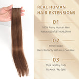 Vlasy Seamless Invisible Mini Tape In Hair Extension Human Hair 16Pcs Brown(8#)