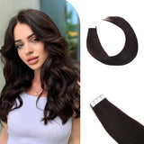 Vlasy Seamless Invisible Mini Tape In Hair Extension Human Hair 16Pcs Chocolate Brown (2#)