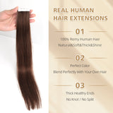 Vlasy Seamless Invisible Mini Tape In Hair Extension Human Hair 16Pcs Dark Brown (4#)