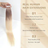 Vlasy Seamless Invisible Mini Tape In Hair Extension Human Hair 16Pcs Balayage Brown to Blonde(T18/60+T18/60#)