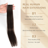 Vlasy Seamless Invisible Mini Tape In Hair Extension Human Hair 16Pcs Chocolate Brown (2#)
