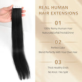 Vlasy Seamless Invisible Mini Tape In Hair Extension Human Hair 16Pcs Black(1#)