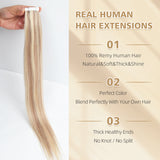 Vlasy Seamless Invisible Mini Tape In Hair Extension Human Hair 16Pcs Dark Blonde + Light Golden Blonde(P18K/613#)