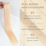 Vlasy Seamless Invisible Mini Tape In Hair Extension Human Hair 16Pcs Light Golden Blonde(613#)