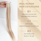 Vlasy Seamless Invisible Mini Tape In Hair Extension Human Hair 16Pcs Golden Brown + Golden Copper(P14/24K#)