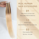 Vlasy Seamless Invisible Mini Tape In Hair Extension Human Hair 16Pcs Brown And Strawberry Blonde To Blonde(T8/24+60#)
