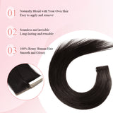 Vlasy Injection Hand-Tied Tape in Hair Extensions 16Pcs Virgin Human Hair (Natural Black #1B)