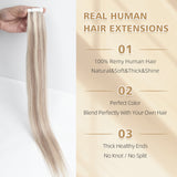 Vlasy Seamless Invisible Mini Tape In Hair Extension Human Hair 16Pcs Light Copper+Blonde(P16/60#)