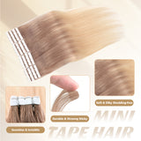 Vlasy Seamless Invisible Mini Tape In Hair Extension Human Hair 16Pcs Balayage Brown to Blonde(T18/60+T18/60#)