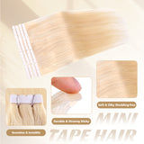 Vlasy Seamless Invisible Mini Tape In Hair Extension Human Hair 16Pcs Light Golden Blonde(613#)