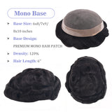 Vlasy Mono Base Durable Men Toupee Natural 6'' Remy Human Hair Capillary Prosthesis Hair Replacement System For Men (Natural Black 1B#)