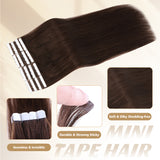 Vlasy Seamless Invisible Mini Tape In Hair Extension Human Hair 16Pcs Dark Brown (4#)