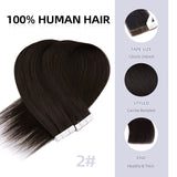 Vlasy Injection Hand-Tied Tape in Hair Extensions 16Pcs Virgin Human Hair (Darkest Brown #2)