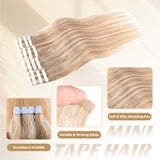 Vlasy Seamless Invisible Mini Tape In Hair Extension Human Hair 16Pcs Golden Brown + Golden Copper(P14/24K#)