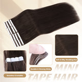 Vlasy Seamless Invisible Mini Tape In Hair Extension Human Hair 16Pcs Chocolate Brown (2#)