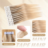 Vlasy Seamless Invisible Mini Tape In Hair Extension Human Hair 16Pcs Brown And Strawberry Blonde To Blonde(T8/24+60#)