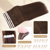 Vlasy Seamless Invisible Mini Tape In Hair Extension Human Hair 16Pcs Brown(6#)