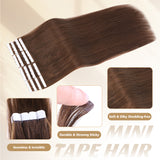 Vlasy Seamless Invisible Mini Tape In Hair Extension Human Hair 16Pcs Brown(8#)