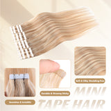Vlasy Seamless Invisible Mini Tape In Hair Extension Human Hair 16Pcs Dark Blonde + Light Golden Blonde(P18K/613#)