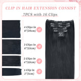 Vlasy 7pcs/set Clip in Extensions 100% Remy Human Hair Jet Black (#1)