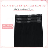 Vlasy 3pcs/set Clip in Extensions 100% Real Human Hair Jet Black (1#)