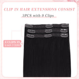 Vlasy 3pcs/set Clip in Extensions 100% Real Human Hair Off Black (1B#)