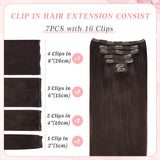 Vlasy 7pcs/set Clip in Extensions 100% Remy Human Hair Darkest Brown (#2)