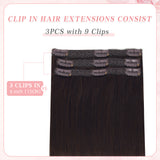 Vlasy 3pcs/set Clip in Extensions 100% Real Human Hair Darkest Blown (2#)