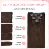 Vlasy 7pcs/set Clip in Extensions 100% Remy Human Hair Dark Brown (#4)
