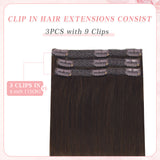 Vlasy 3pcs/set Clip in Extensions 100% Real Human Hair Dark Blown (4#)