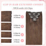 Vlasy 7pcs/set Clip in Extensions 100% Remy Human Hair Brown (#6)