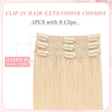 Vlasy 3pcs/set Clip in Extensions 100% Real Human Hair Light Blond (60A#)