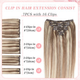 Vlasy 7pcs/set Clip in Extensions 100% Remy Human Hair  (#P16/60)