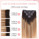 Vlasy 7pcs/set Clip in Extensions 100% Remy Human Hair  (#T2/27+T2/60)