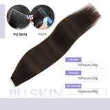 Vlasy Injection Hand-Tied Tape in Hair Extensions 16Pcs Virgin Human Hair (Darkest Brown #2)